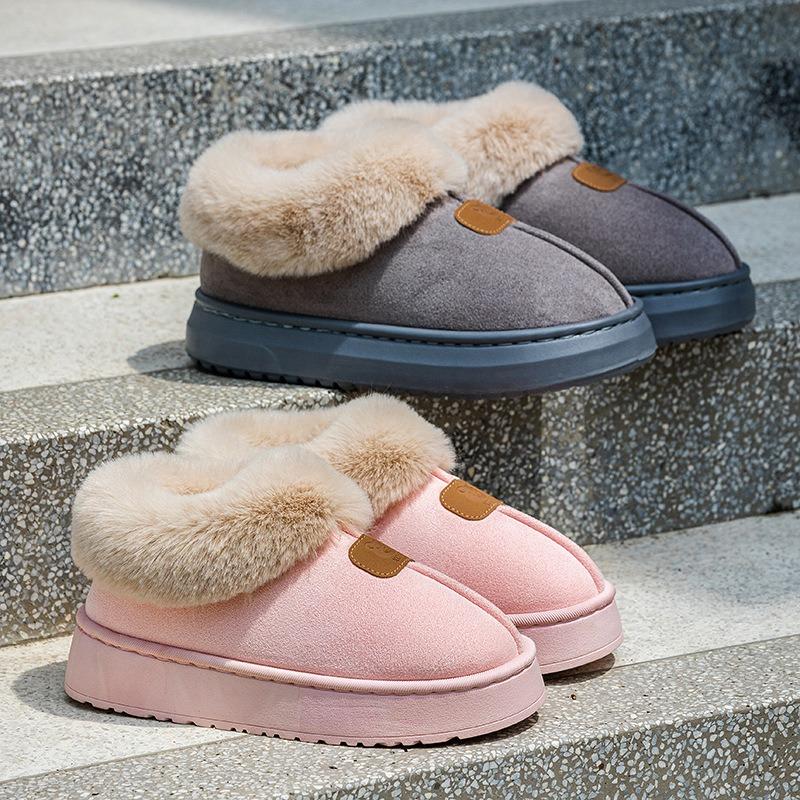 Snow Boots Women Wear Thick-soled Non-slip Piled Thickened Couple Cotton Slippers Home Plush Bag and Cotton Shoes In Winter