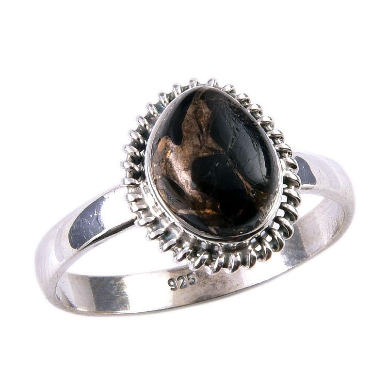 Natural Black Copper Turquoise Gemstone 925 Solid Sterling Silver Ring S.10 F3M14