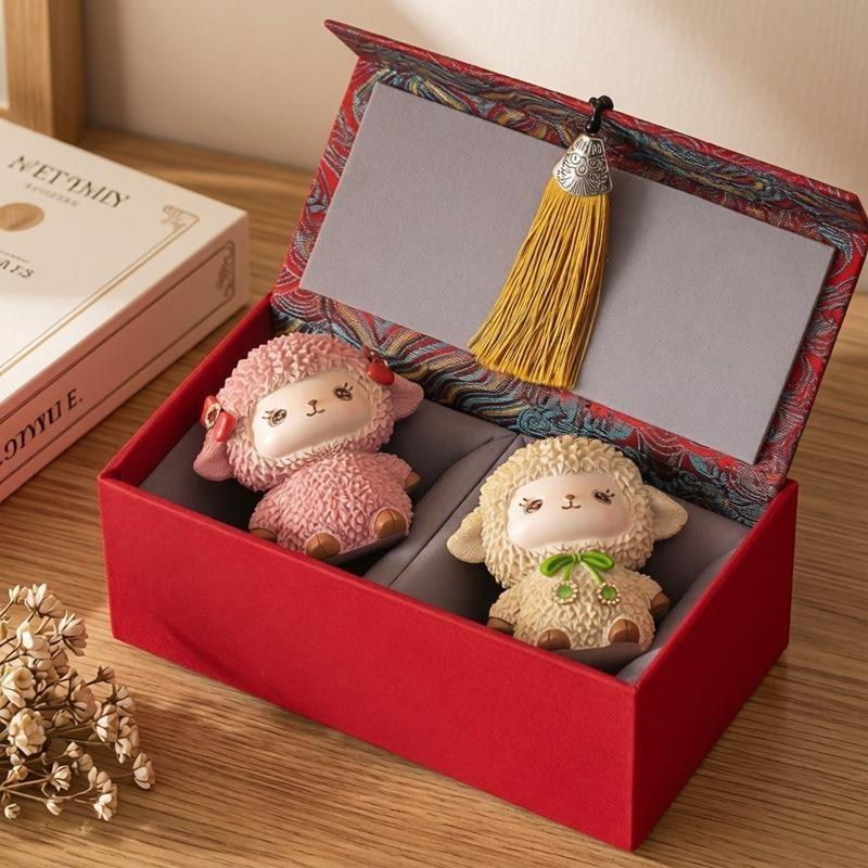Cute Little Sheep Figurine Waterproof Durable Resin Ornament for Office Desk Car Dashboard Birthday Gift for Zodiac Sheep Lovers