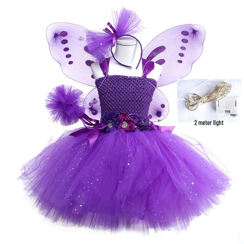 Girls LED Princess Dress with Glowing Butterfly Wings and Tutu Skirt 70cm