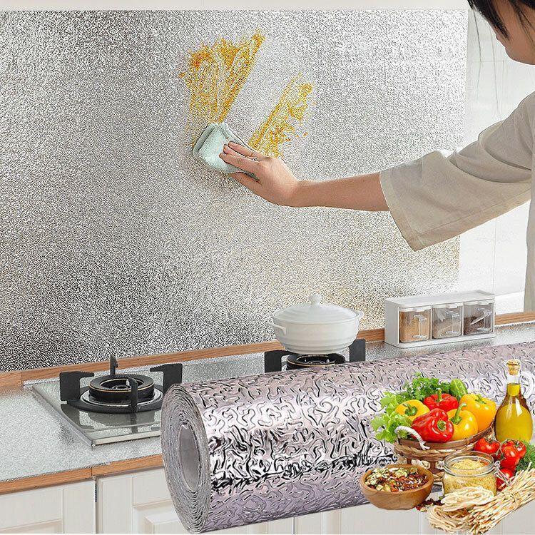 Aluminiumfolie Papier Küche Ölbeständige Folie Herd Wasserdicht Feuchtigkeitsbeständig Selbstklebende Tapete Arbeitsplatte Schrank Renovierung Fliesenaufkleber