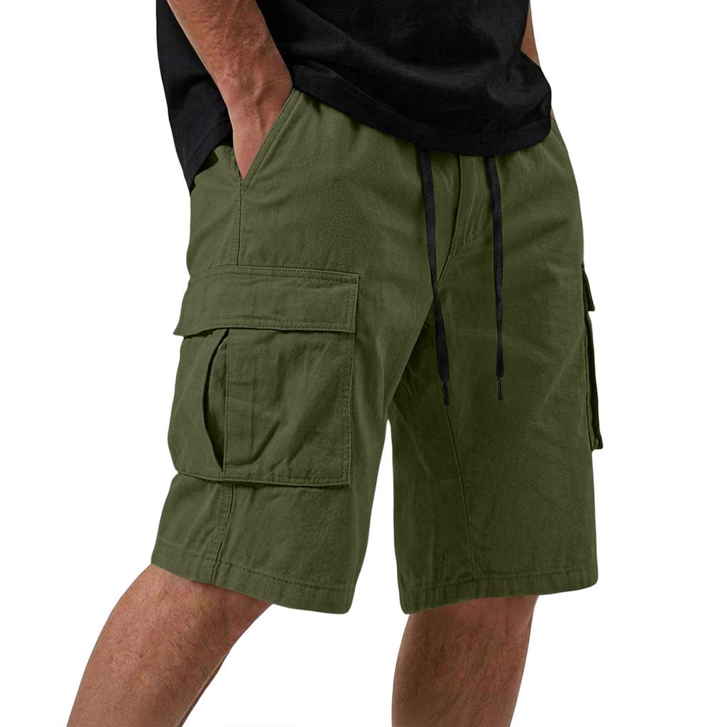 Mens Cargo Shorts Multi Pocket Drawstring Waist Relaxed Fit Workwear Style Casual Cotton Short Pants for Outdoor Activities