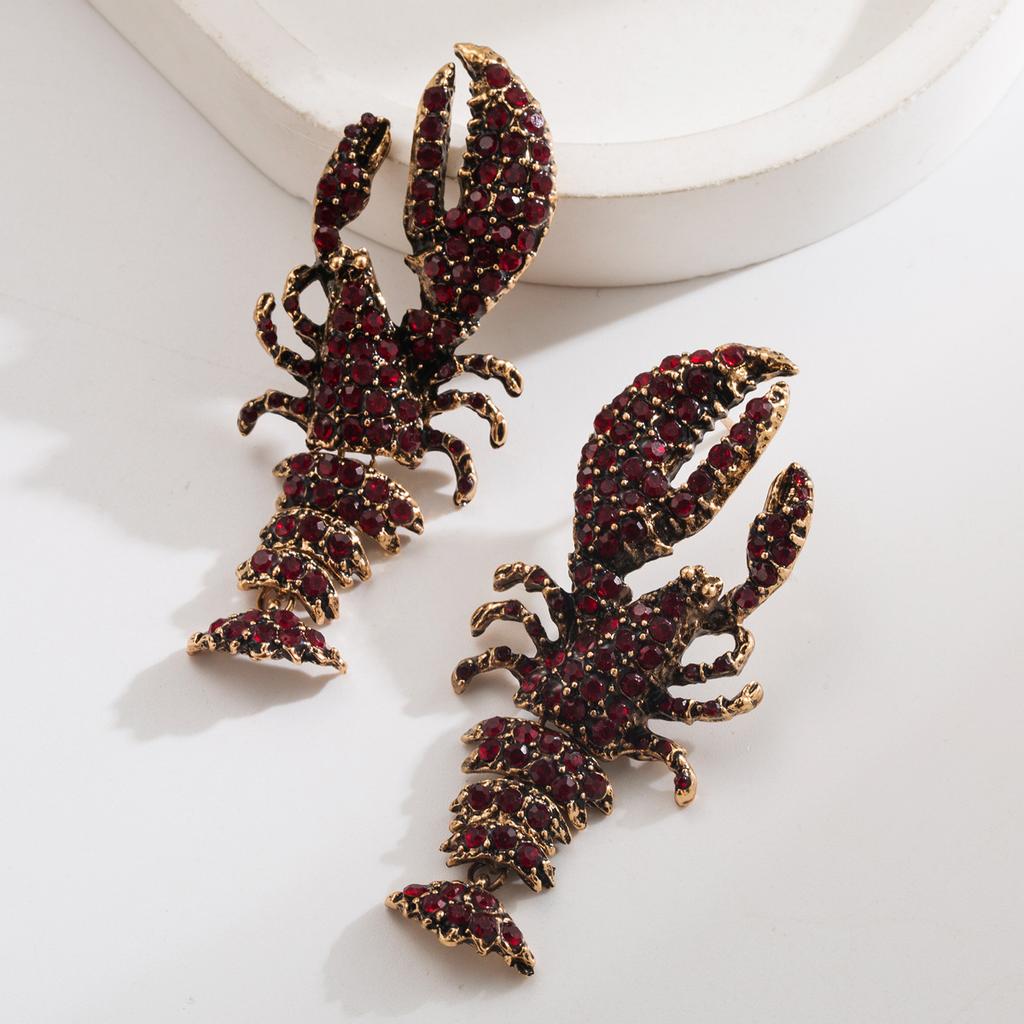 Ear Jewelry Ocean Series Earrings for Women Fashionable Diamond-Studded Lobster Dragonfly Crab Versatile S925 Silver Needle Ear Jewelry