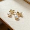 Delicate bow pearl pendant stud earrings temperament commuter earrings earrings
