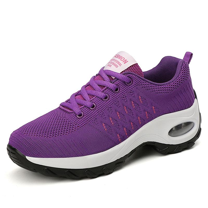 Hot-selling flying-woven women's shoes, new non-slip and wear-resistant dance shoes, breathable lace-up air cushion thick-soled rocking shoes, women