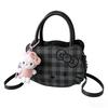 Miniso Fashionable Women's Shoulder Bag Plaid Pattern Women's Shoulder Bag with Pink KT Cat Pendant
