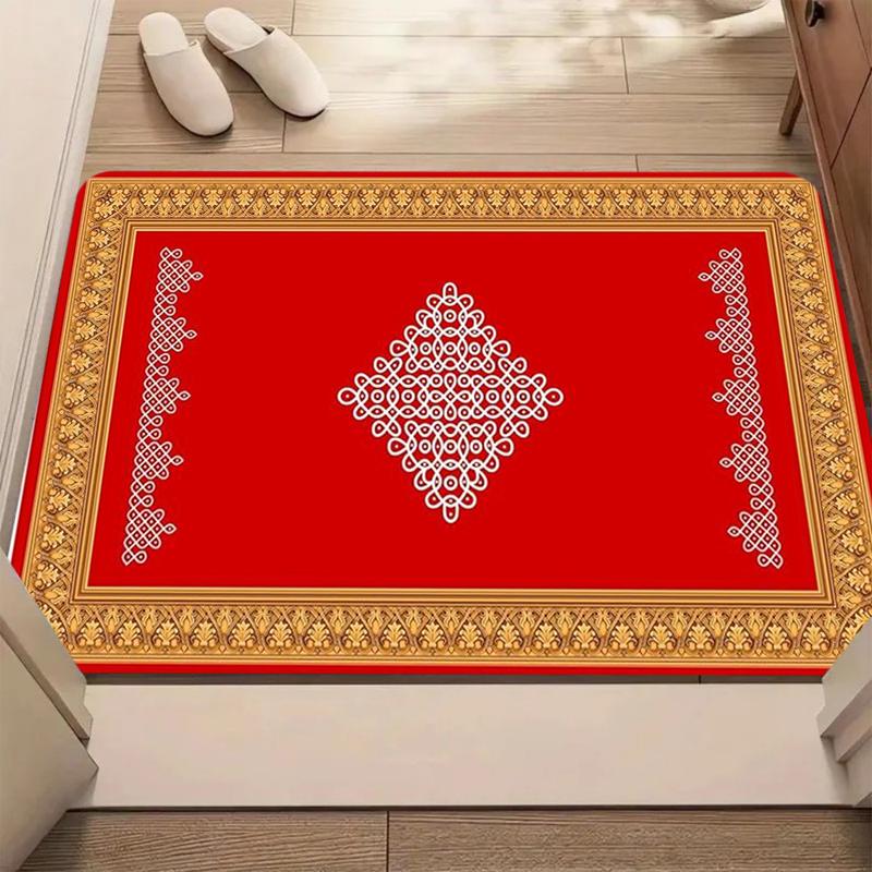 

Red Chinese Knot Pattern Door Mat Anti-Slip Welcome Rug Soft Entrance Carpet for Home Decoration Front Doormat Floor Mats 40cm x 60cm