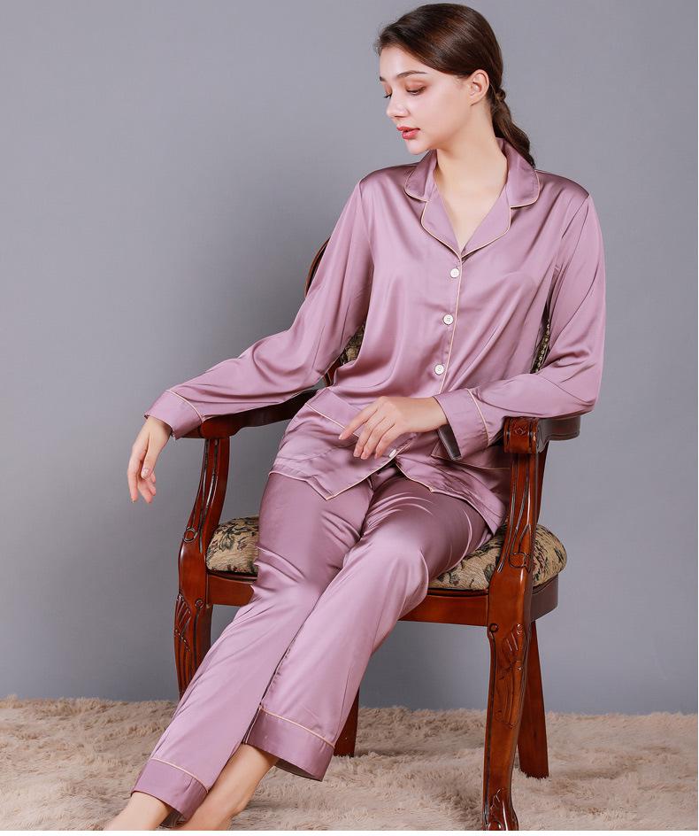 2024 Couple's Long Sleeve Pajama Set - Men's and Women's Imitation Silk for Spring and Autumn.