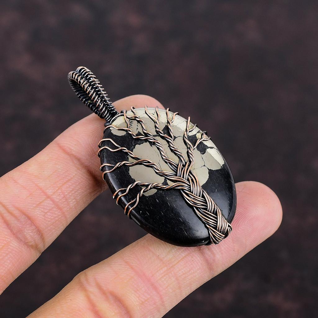 Tree Of Life Pyrite Copper Pendant Wire Wrapped Jewelry Gemstone Pendant Tree Of Life Copper Jewelry Handmade Wire Wrap Pendant Gift For Him