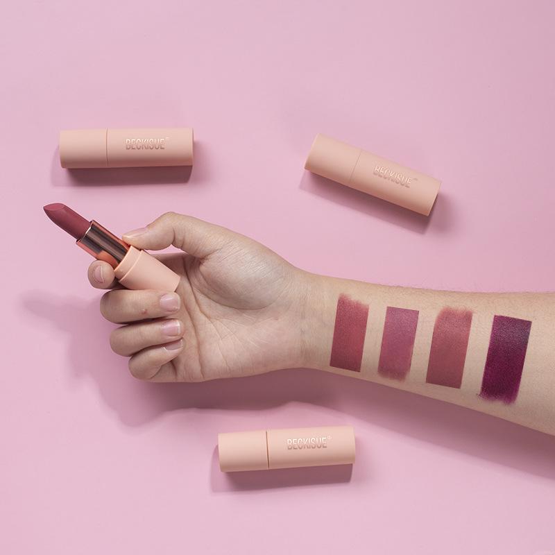 Beckisue Nude Matte Velvet Lipstick Set Coffee Peach Violet Creamy Texture 4pcs