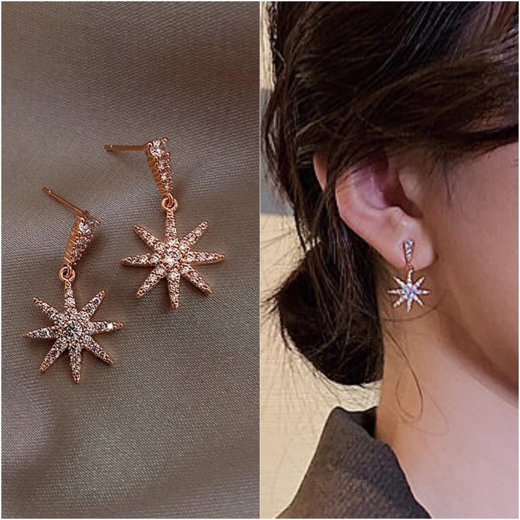 Korean Version of Diamond-encrusted Snowflake Pendant Earrings, High-end Design Ins Exquisite Fashion Earrings.