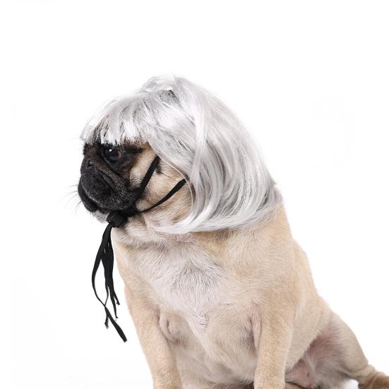 Peluca divertida para mascotas, suave, brillante, antideslizante, con banda elástica, pelo liso, para gato, fiesta de Halloween, Navidad, tocado de cosplay, accesorio de fotografía, peluca para perro y gato
