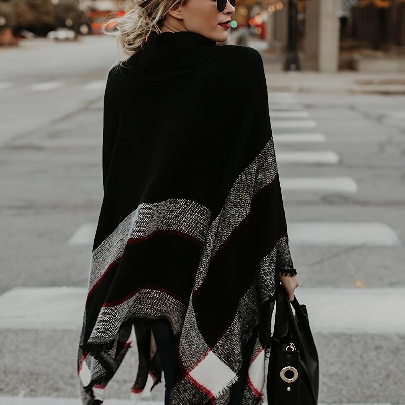 Plus Size Women's Plaid Oversized Batwing Shawl Collar Sweater Coat Soft Stretch, Autumn Winter Warmth, Casual Chic Layering Essential