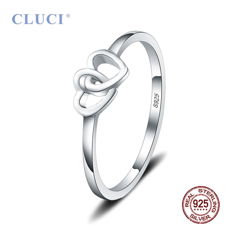 

CLUCI Silver 925 Romantic Double Heart Anniversary Ring Simple Design Women Engagement Ring Gift Jewelry DR1004SB 6