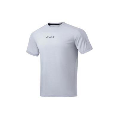 Li Ning Camiseta Casual Esportiva Cool Tea T com Letras Secagem Rápida Confortável Respirável Manga Curta Masculina tops Cinza Moeda Cinza Florido ATSU725-3