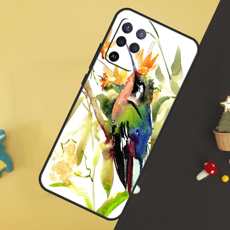 Hummingbird and Flowers Case For Oppo A60 A80 A40 A15 A16 A17 A57 A94 A74 A54 A76 A96 A18 A38 A58 A78 A98 A5 A6 Pro