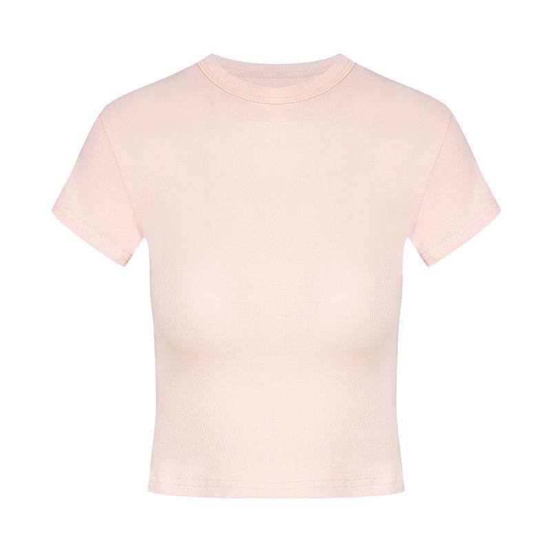 Basic Style Silm Pullover Tops round Neck Short Sleeve T-shirt