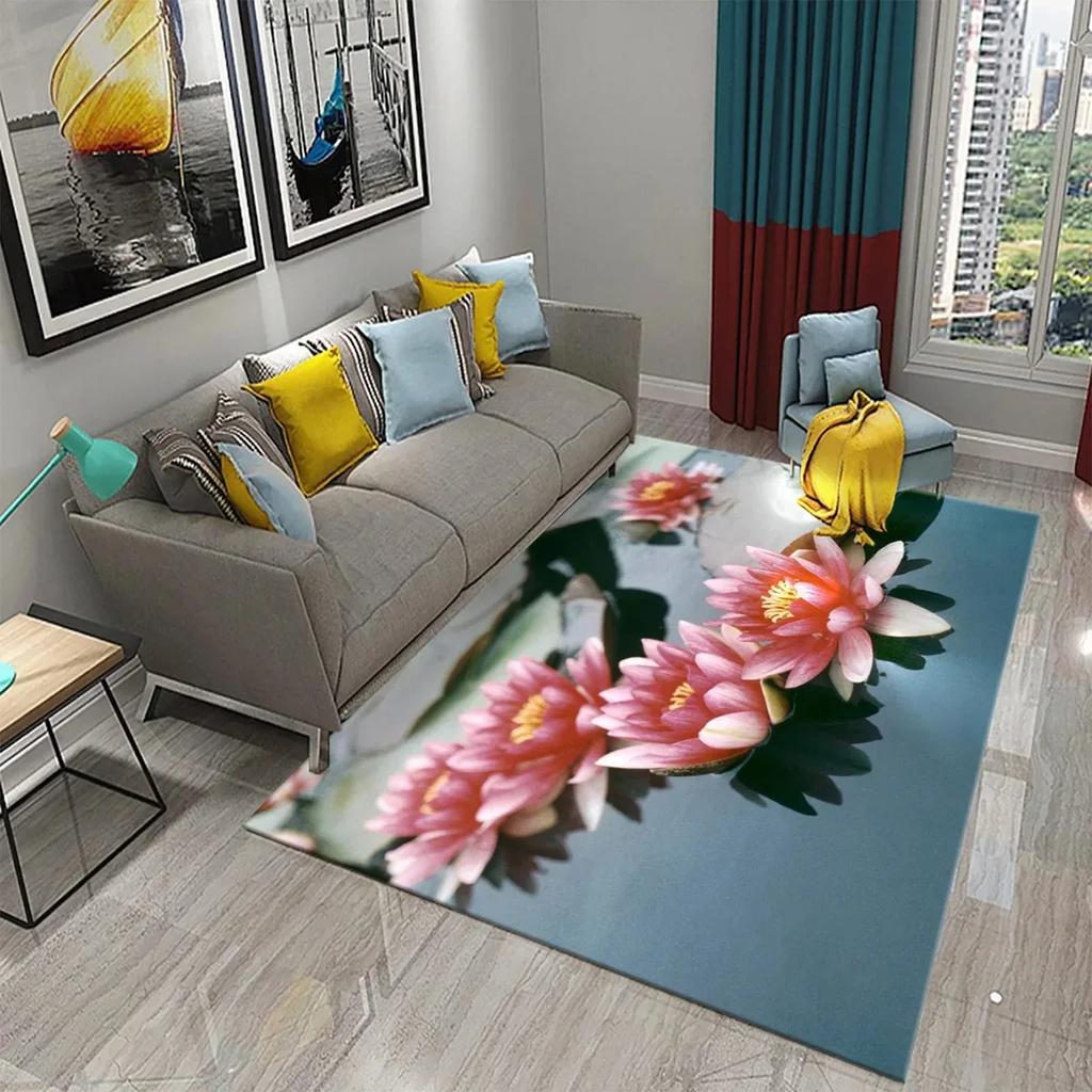 3D Water Lily Abstract Oil Painting Carpet Bathroom Kitchen Non-Slip Doormat Rug Bedroom Living Room Decor