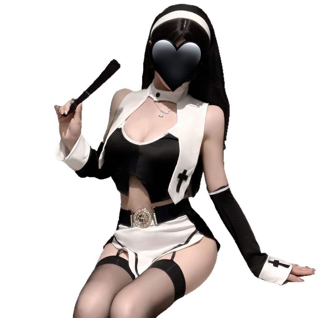 Punish nun sexy cosplay hollowed cos uniform free slit seduction suit