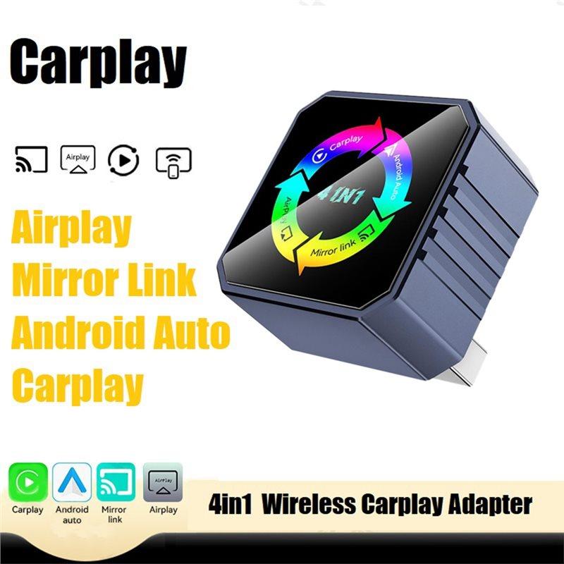 ABUO-Wireless For Carplay 4In1 AI Box USB Dongle Wired Connection For Android Auto/Mirror Link/Airplay In For Car