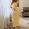 Spring new, European and American women's clothing, fashionable and elegant solid-color diagonal-neck off-the-shoulder slim-fit dress