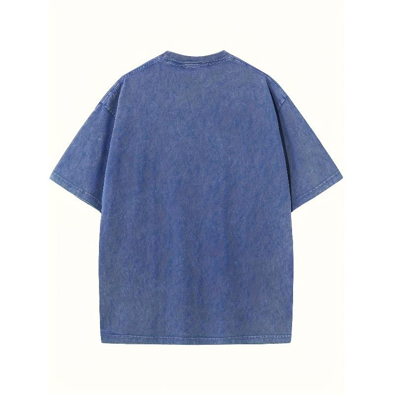 Rozmiary europejskie Męski Płócienny T-shirt Vintage z Praniem Streetwear Luźny Krój Fajny T-shirt dla Mężczyzn Modny Wygodny Dekolt Okrągły Codzienny Ubiór