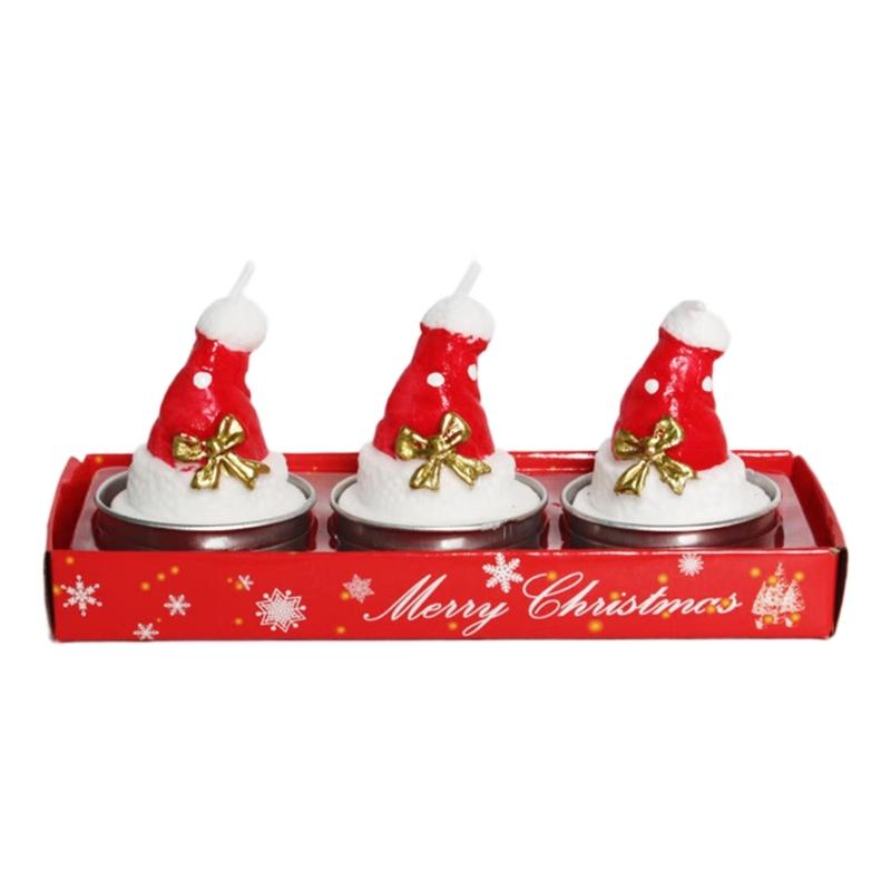3Pcs Christmas Tealight Candle for Christmas Home Decoration Handmade Delicate Santas Christmas Hat Candle Gifts
