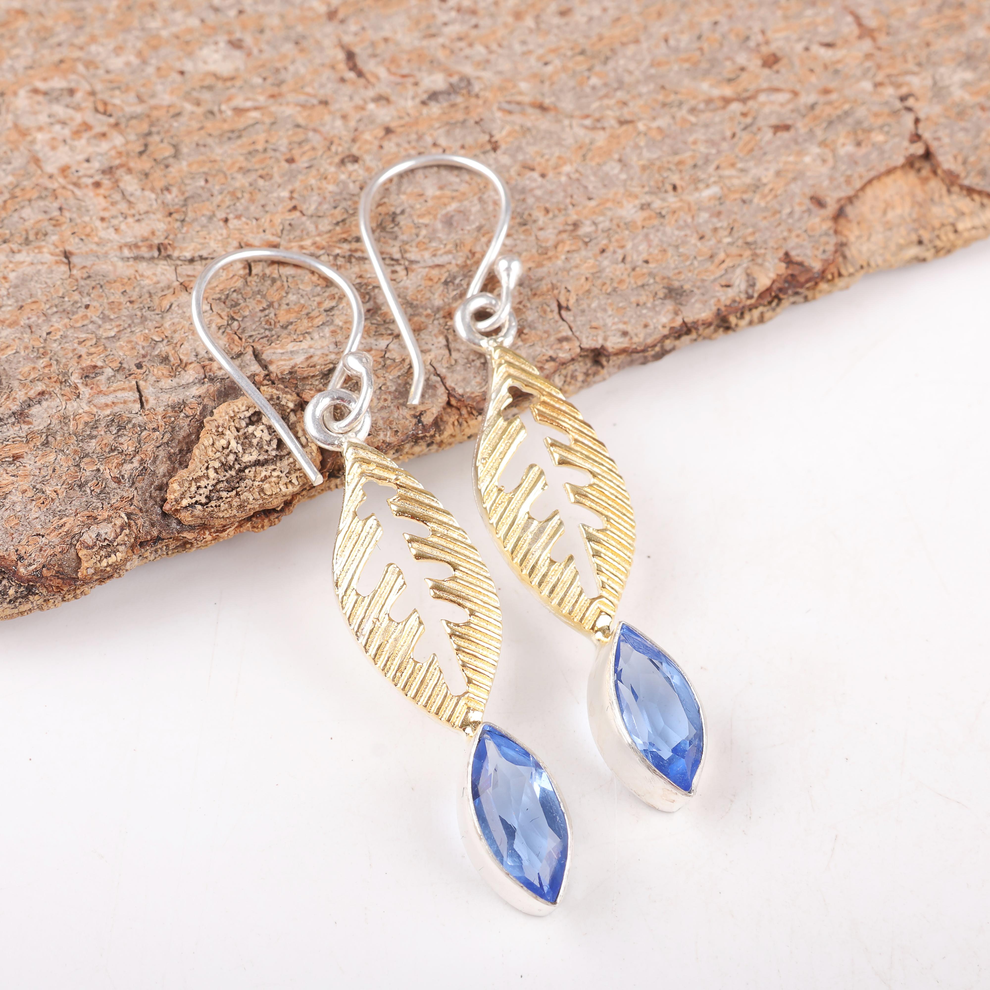 

Tanzanite Handmade Gemstone Earrings, 925 Solid Sterling Silver Pendant Antique Jewelry, Earrings For Engagement Gift 2.11 Inches синій
