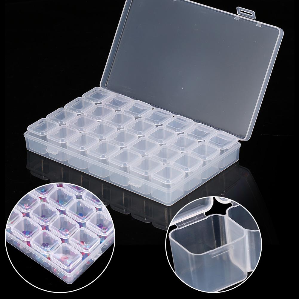 28 Slots Empty Clear Nail Art Decoration Rhinestone Gem Bead Container Storage Box