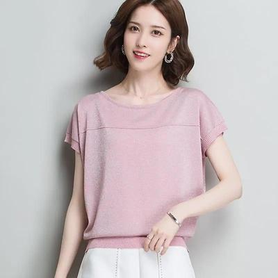 Women's Summer Ice Silk Short-sleeved T-shirt Loose Thin Batwing Knit Top