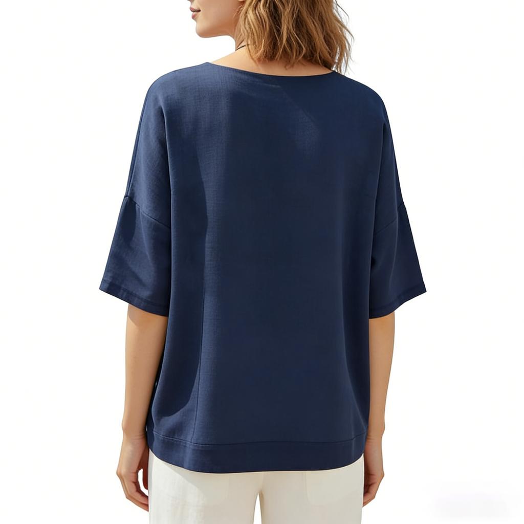 Dam Bomull Linne Blommig Tryck T-shirts Casual Lös Kortärmad Blus Topp