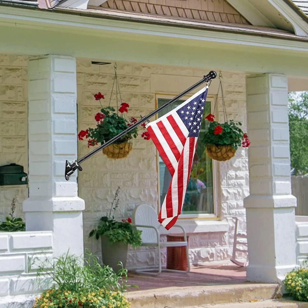 6FT Telescopic Flag Pole Stainless Steel Adjustable Guide Banner Flag with 2 Rotating Rings New Wall Mount Home Holder Home Deco