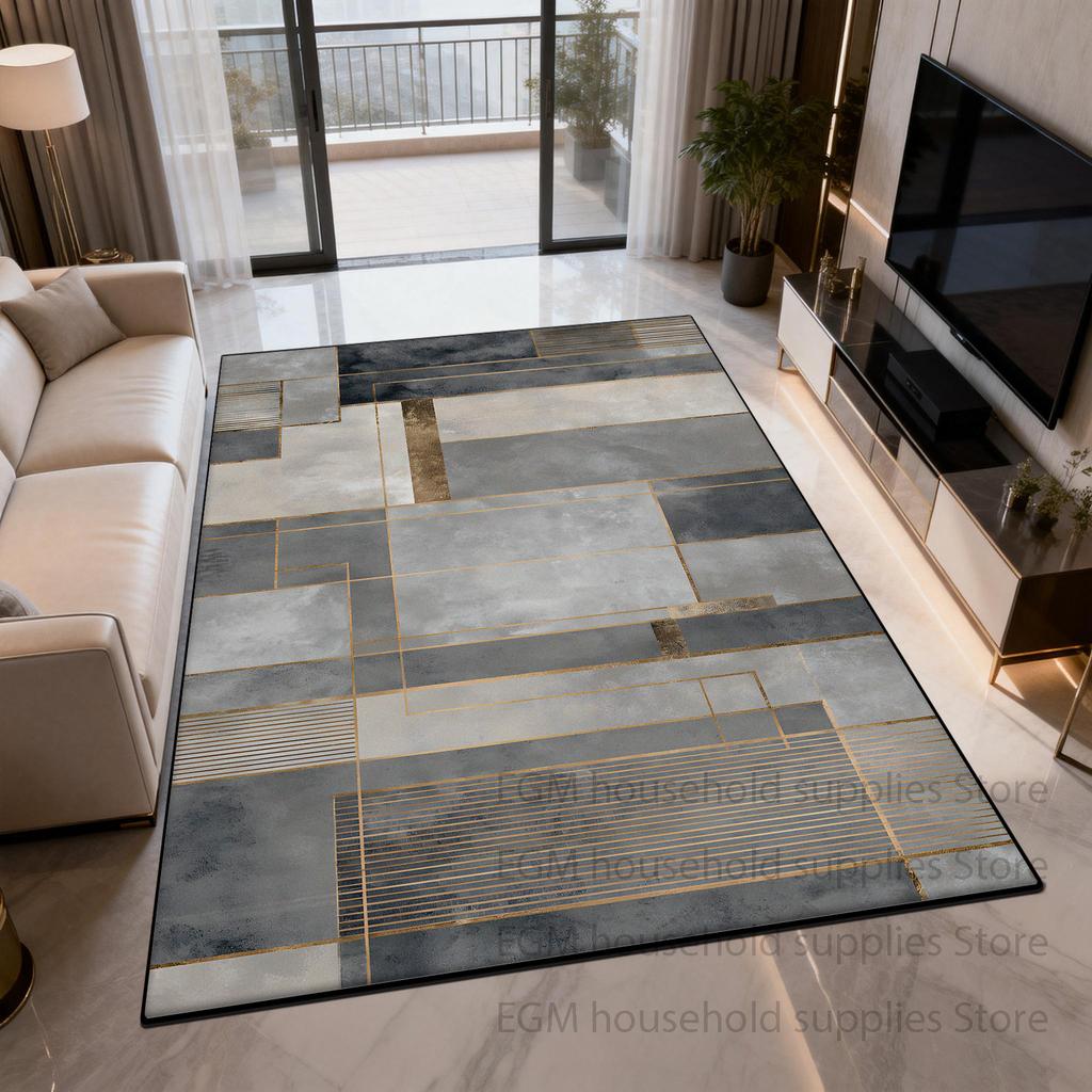 Modern Geometric Carpet Light Luxury Living Room Plush Plain Colour Rug Easy Cleaning Foldable Non-slip Study Floor Mat Bedroom