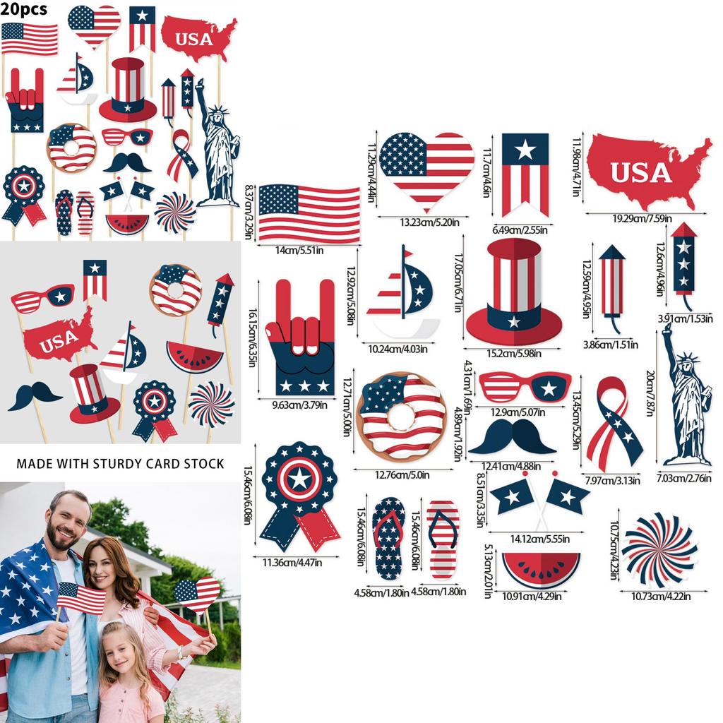 American Independence Day Photo Props Set With 20 Paper Party Decorations For Celebrations