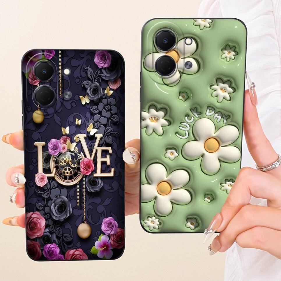 Liquid Silicone Soft Back Cover For Tecno Spark GO 3 GO3 KN3 Phone Case Luxury Girly Flower Butterfly Bow Painting Casing