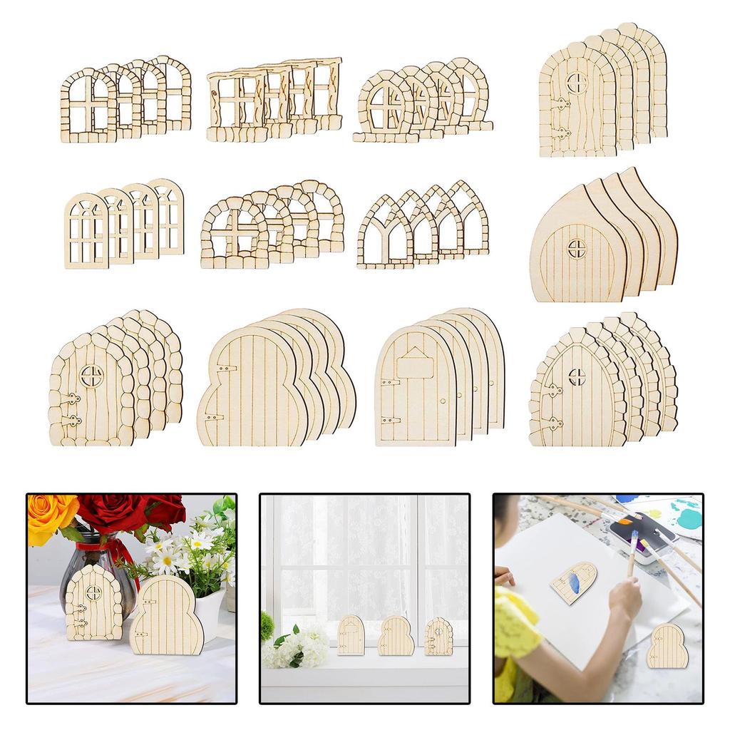 48x Mini Fairy Doors and Window DIY Blank Fairy Door Fairy House Kit Unpainted