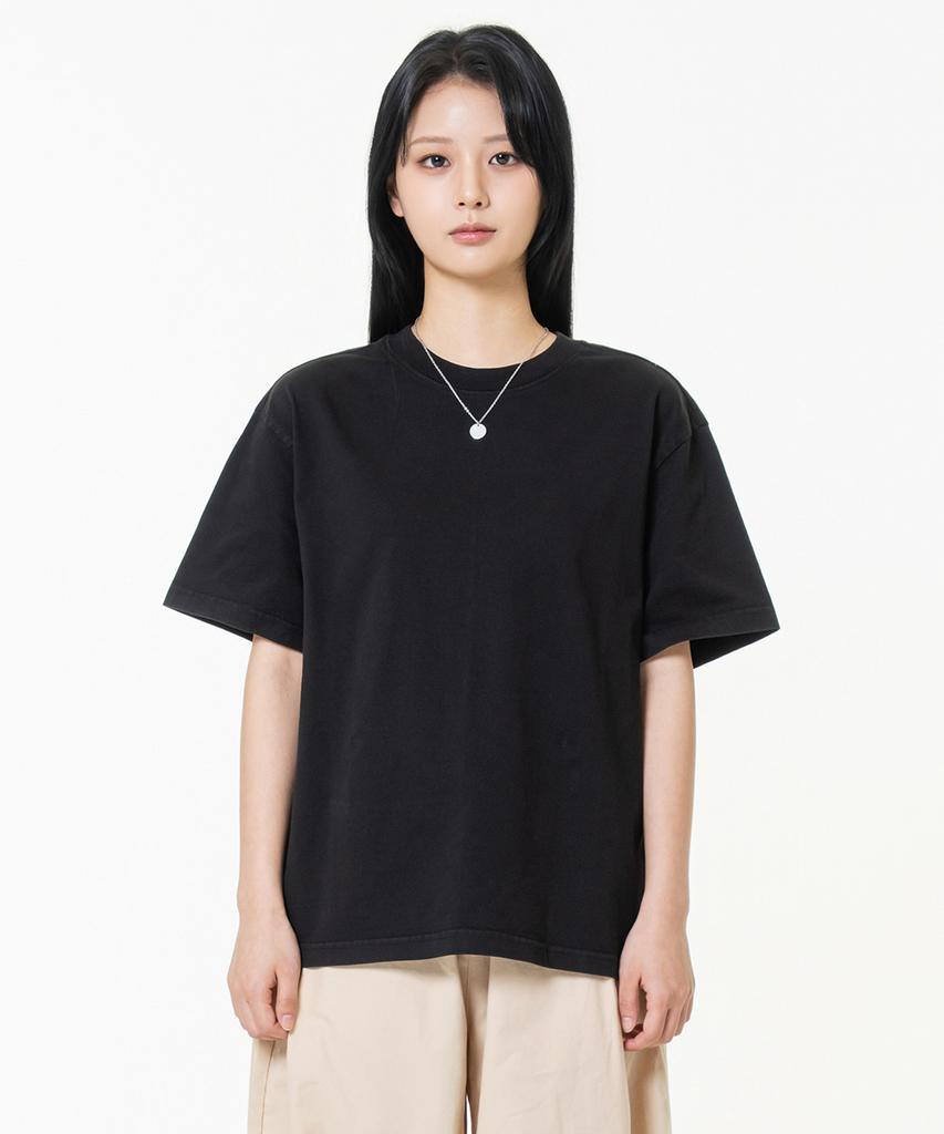 MOZMOZ Pigment Crop Plain Back Slit Short Sleeve T-Shirt Black
