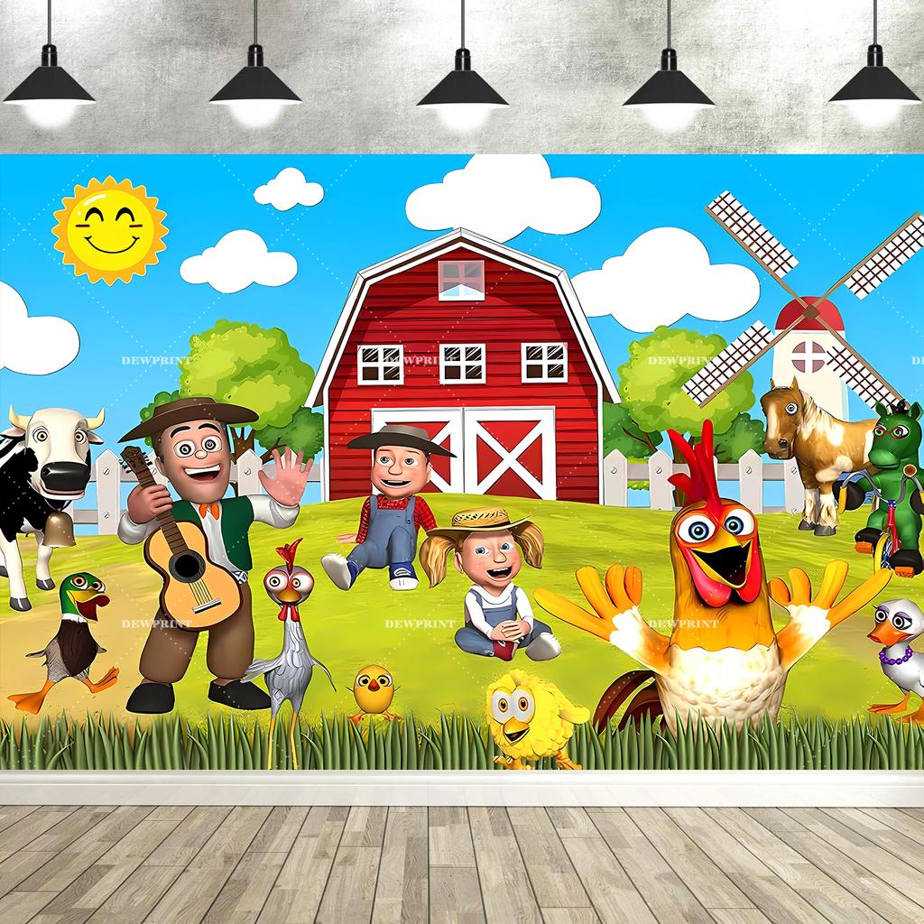 Farm Animals Theme Backdrop Banner Tapestry Birthday Party Decorations Background Farmer Barn Windmill Cow Sheep Dog Chicken458