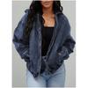 Womens Vintage Washed Distressed Denim Hooded Short Loose Jacket Casual Outerwear