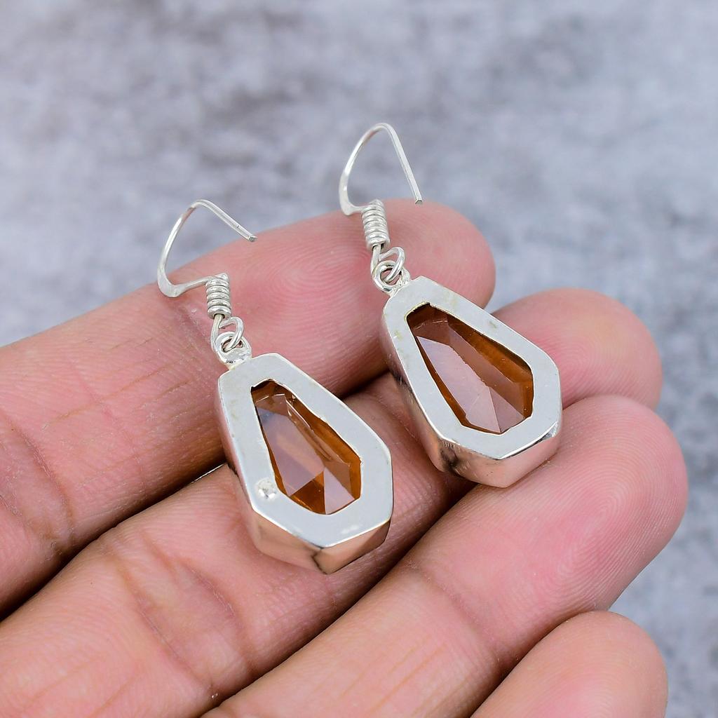 Honey Topaz Gemstone Handmade 925 Sterling Silver Jewelry Earring 1.58" M-365