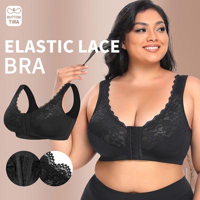 Cross Border Wireless Lace Full Cup Bra, Front Closure Thin Plus Size Underwear for Women BCDEF Cups