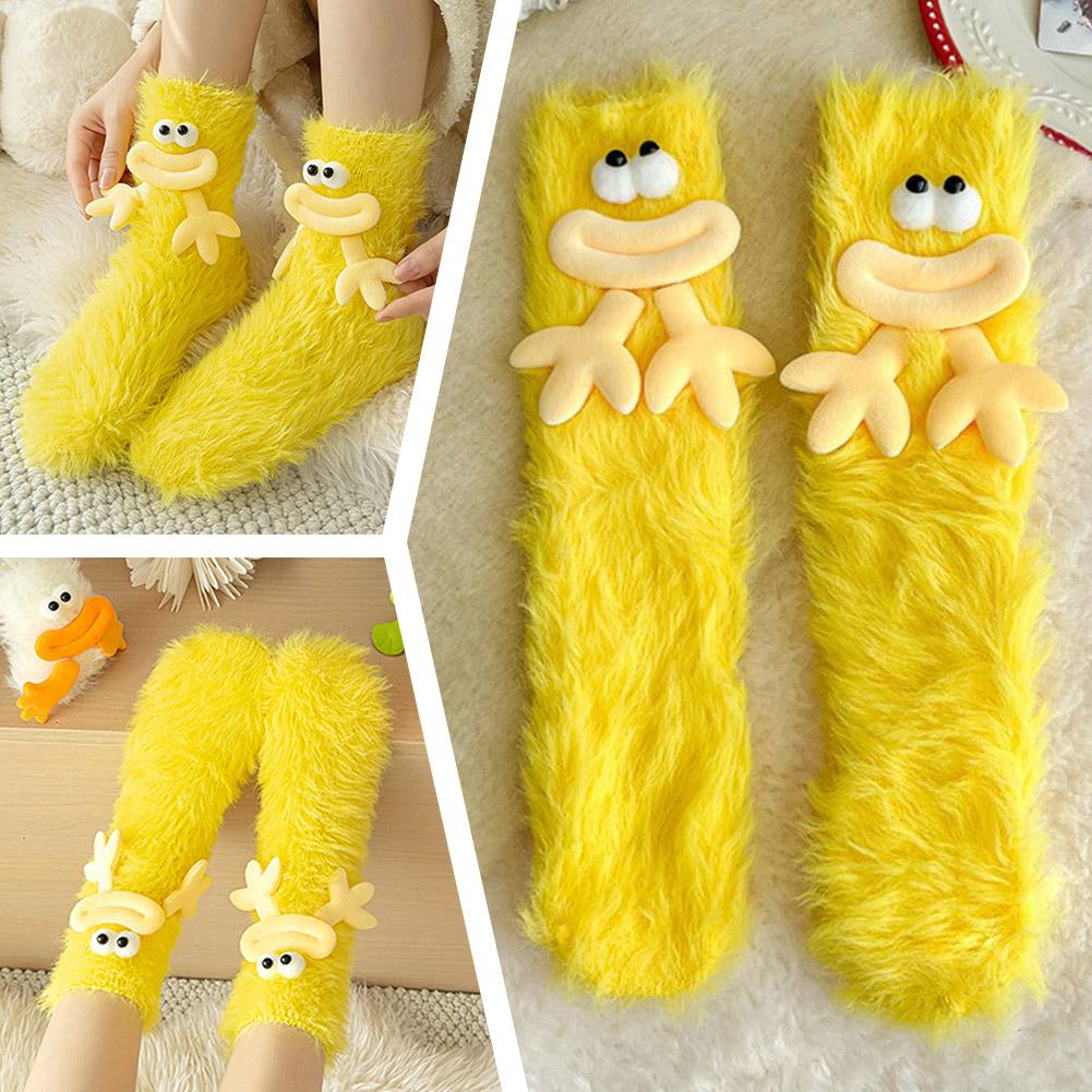 Mink Fleece Floor Socks Ugly And Cute Big Eye Funny Warm Medium And Autumn Sleeve Cartoon And H Y9O7