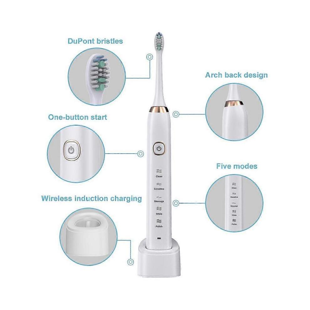 (White) Sarmocare S100 IPX7 Waterproof Portable Sonic Electric Toothbrush with 8-brush Heads