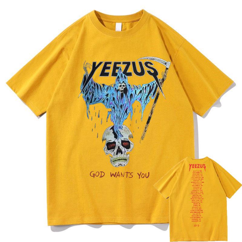 God Wants You Kanye West Streetwear Skull Reaper Graphic Print Tshirt Men Women Hip Hop Fashion Tshirts Mens Cotton T Shirt