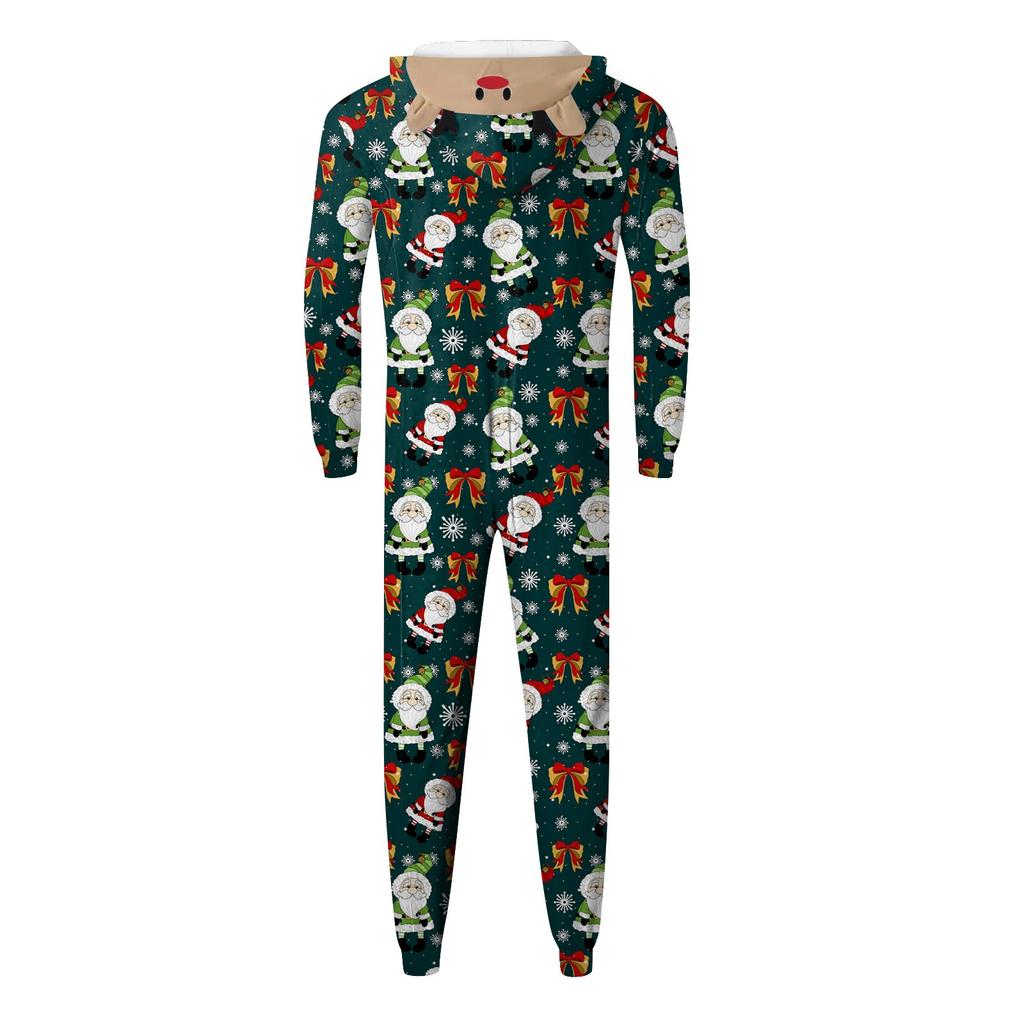 Christmas Print Family Matching Hooded Long Sleeved Zippered Jumpsuit Set