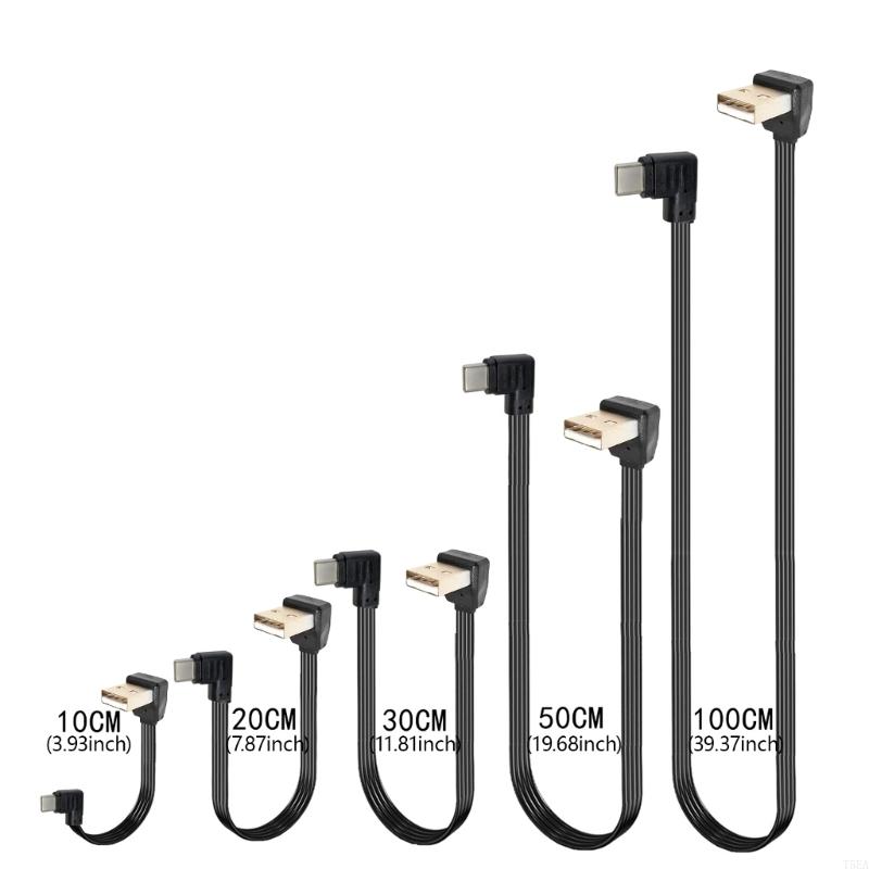 USB 2.0 Male to USB C Data Cord Wire Straight Head/90 Degree Bend Flat Cable for Tablet Phones 480Mbps Data Transfer