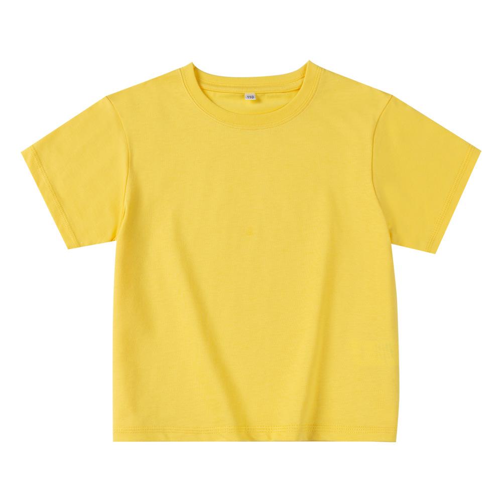 2026 Summer Kids Solid Color Cotton T-Shirt - Round Neck, Short Sleeve, Loose Fit, Perfect for Uniforms 100 cm