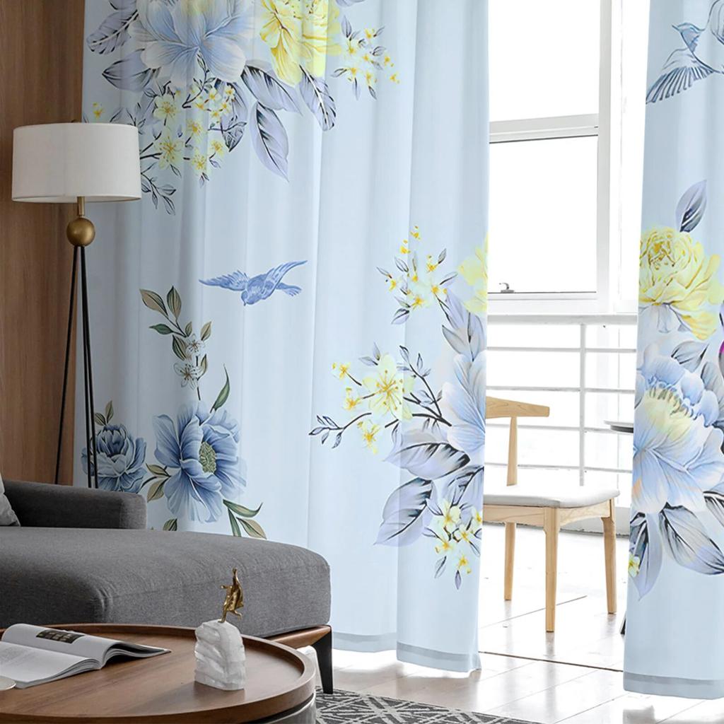 Flowers Birds Foliage Petals Bedroom Transparent Sheer Curtains Holiday Decoration Window Voile Tulle Curtain