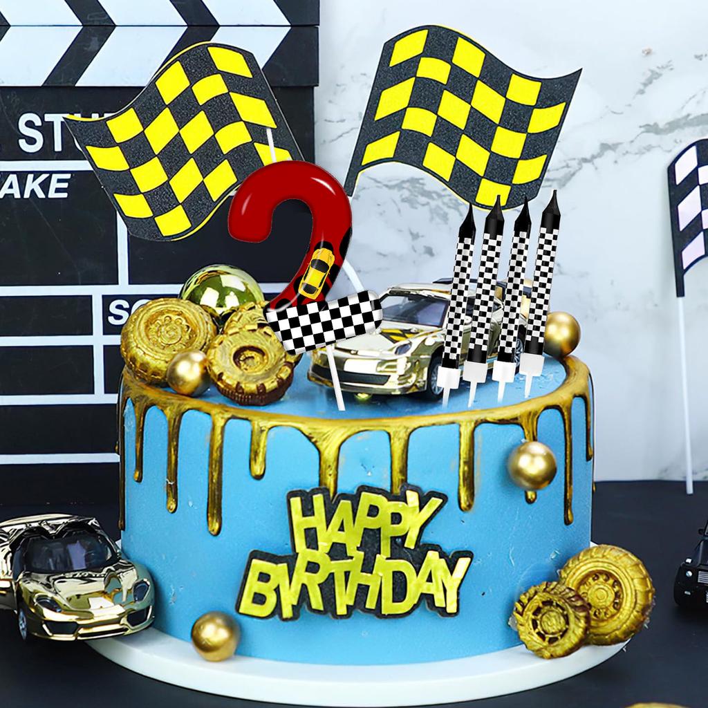 7 Pezzi Auto da Corsa Rosse a Tema Compleanno per Torta Candele, Numero 0 1 2 3 4 5 6 7 8 9 10 Candela Topper per Torta di Compleanno
