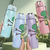 1PC Small Green Dinosaur Print 750ml Color Plastic Sports Water Bottle Leakproof Flip Straw Lid Suitable for Sports Office Home Use